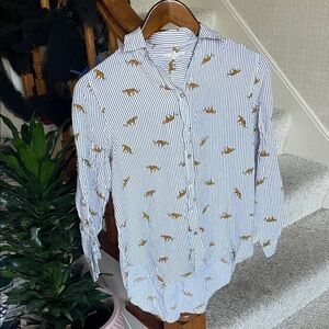 June & Delancey Cheetah Stripe Office Top Button Down Shirt